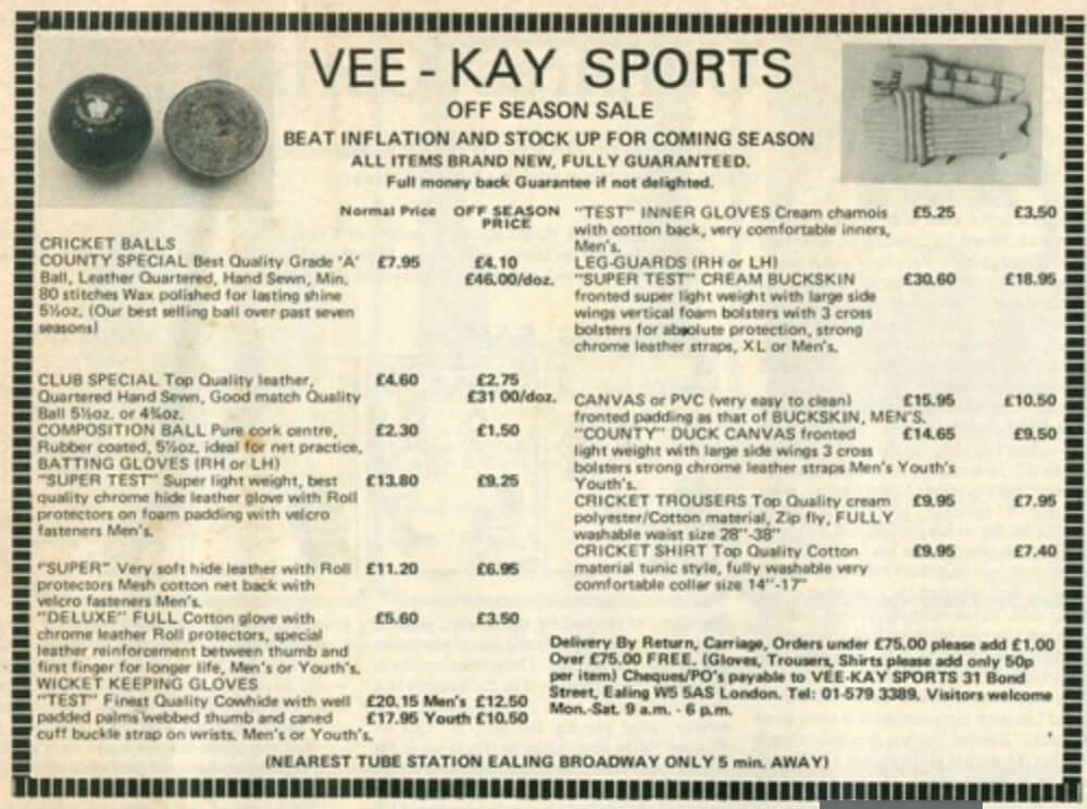 Early VKS advert from Cricketer Magazine